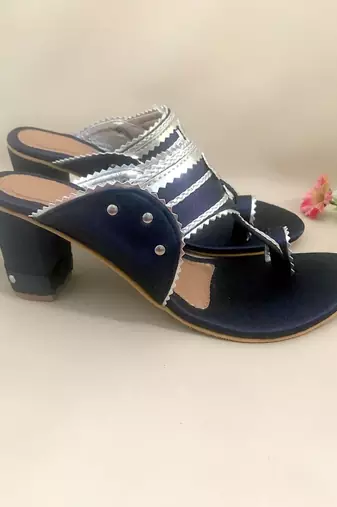 Navy Blue Leather Kolhapuris