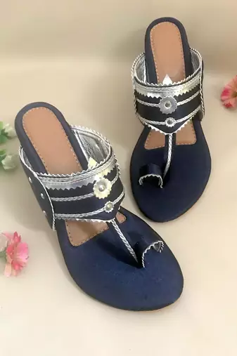 Navy Blue Leather Kolhapuris