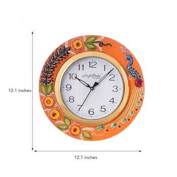 Embossed Peocock and Flowers Papier-Mache Wooden Handcrafted Wall Clock 3