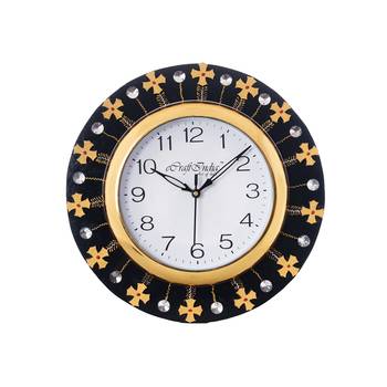 Crystal and Geometric Blocks Studded Black Wooden Handcrafted Wall Clock 2