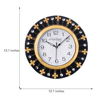Crystal and Geometric Blocks Studded Black Wooden Handcrafted Wall Clock 3
