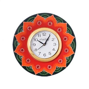 Crystal Studded Floral Shape Wooden Handcrafted Wall Clock 2