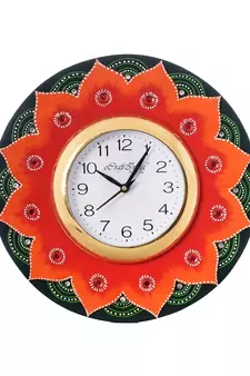 Crystal Studded Floral Shape Wooden Handcrafted Wall Clock