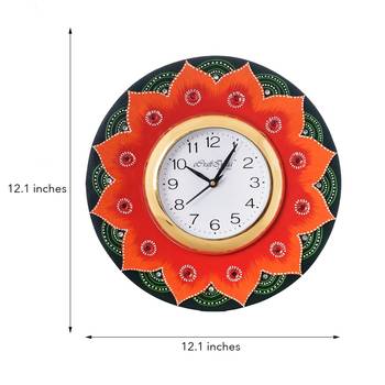 Crystal Studded Floral Shape Wooden Handcrafted Wall Clock 3