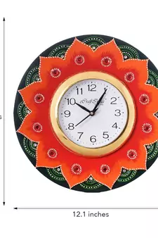 Crystal Studded Floral Shape Wooden Handcrafted Wall Clock