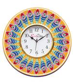 Ethnic Feather Design Wooden Colorful Round Wall Clock