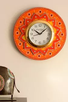 Crystal Studded Floral Shape Wooden Handcrafted Wall Clock