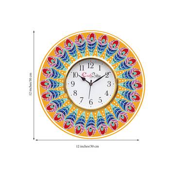 Ethnic Feather Design Wooden Colorful Round Wall Clock 3