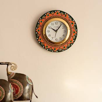 Crystal Studded Floral Shape Papier-Mache Wooden Handcrafted Wall Clock 1