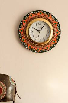 Crystal Studded Floral Shape Papier-Mache Wooden Handcrafted Wall Clock