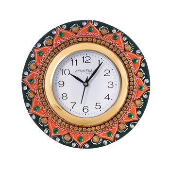 Crystal Studded Floral Shape Papier-Mache Wooden Handcrafted Wall Clock 2