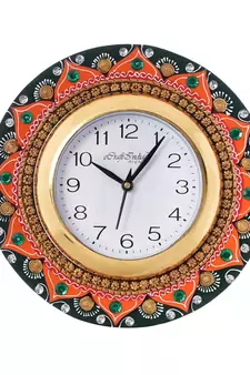 Crystal Studded Floral Shape Papier-Mache Wooden Handcrafted Wall Clock