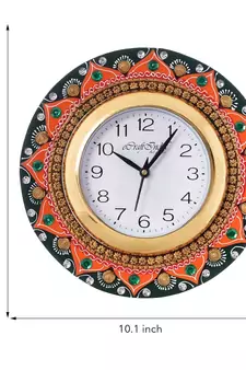 Crystal Studded Floral Shape Papier-Mache Wooden Handcrafted Wall Clock