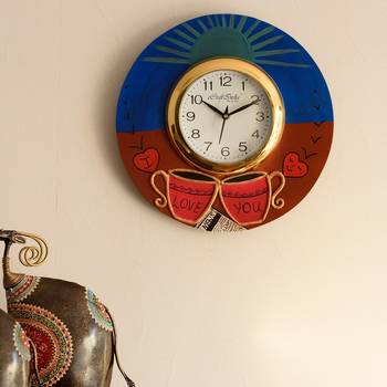 I Love You written Coffee Mugs Wooden Handcrafted Wall Clock 1