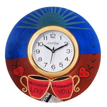 I Love You written Coffee Mugs Wooden Handcrafted Wall Clock 2
