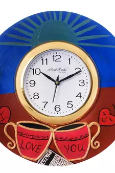 I Love You written Coffee Mugs Wooden Handcrafted Wall Clock