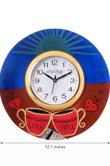 I Love You written Coffee Mugs Wooden Handcrafted Wall Clock