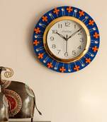 Crystal and Geometric Blocks Studded Blue Wooden Handcrafted Wall Clock