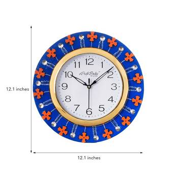 Crystal and Geometric Blocks Studded Blue Wooden Handcrafted Wall Clock 3