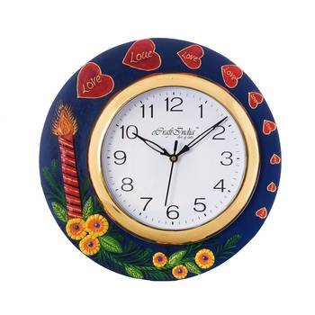 Love Hearts Series with Candle & Flower Embossed Papier-Mache Wooden Handcrafted Wall Clock 2