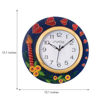 Love Hearts Series with Candle & Flower Embossed Papier-Mache Wooden Handcrafted Wall Clock 3