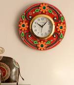 Crystal Studded Floral Papier-Mache Wooden Handcrafted Wall Clock