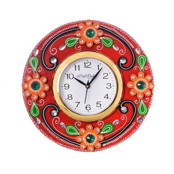Crystal Studded Floral Papier-Mache Wooden Handcrafted Wall Clock 2