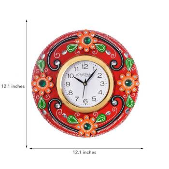 Crystal Studded Floral Papier-Mache Wooden Handcrafted Wall Clock 3