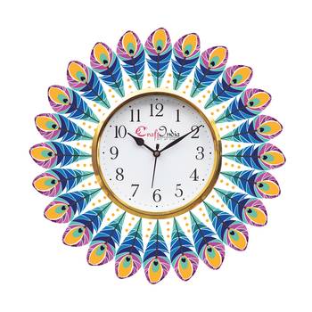 Ethnic Feather Design Wooden Colorful Round Wall Clock 1