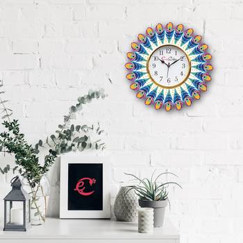 Ethnic Feather Design Wooden Colorful Round Wall Clock 2