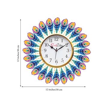 Ethnic Feather Design Wooden Colorful Round Wall Clock 3