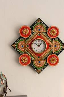 Designer and Colorful Papier-Mache Wooden Handcrafted Wall Clock