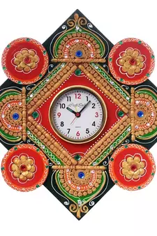 Designer and Colorful Papier-Mache Wooden Handcrafted Wall Clock
