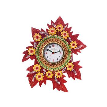 Leaf Shape Artistic Papier-Mache Wooden Handcrafted Wall Clock 2