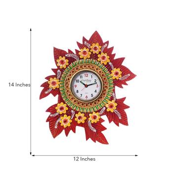 Leaf Shape Artistic Papier-Mache Wooden Handcrafted Wall Clock 3
