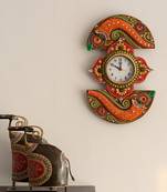 Shehnai Embossed Artistic Papier-Mache Wooden Handcrafted Wall Clock