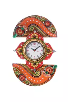 Shehnai Embossed Artistic Papier-Mache Wooden Handcrafted Wall Clock