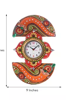Shehnai Embossed Artistic Papier-Mache Wooden Handcrafted Wall Clock