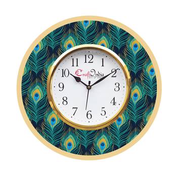 Ethnic Peocock Feather Design Wooden Colorful Round Wall Clock 1