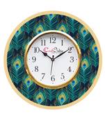 Ethnic Peocock Feather Design Wooden Colorful Round Wall Clock