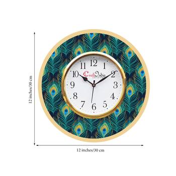 Ethnic Peocock Feather Design Wooden Colorful Round Wall Clock 3