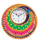 Ethnic Peocock Design Wooden Colorful Round Wall Clock