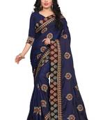 Blue embroidered silk saree with blouse
