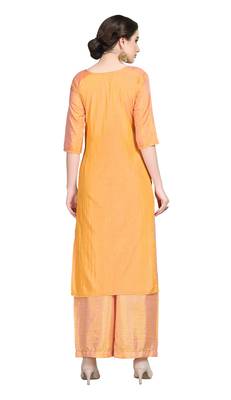 Orange printed art silk party-wear-kurtis 2