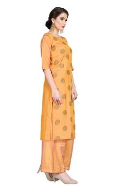 Orange printed art silk party-wear-kurtis 3