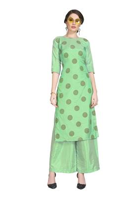 Green printed art silk party-wear-kurtis 1