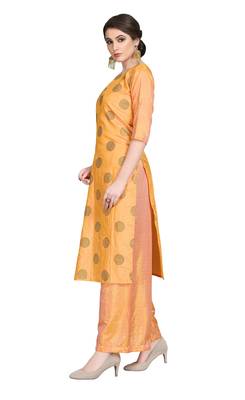 Orange printed art silk party-wear-kurtis 4