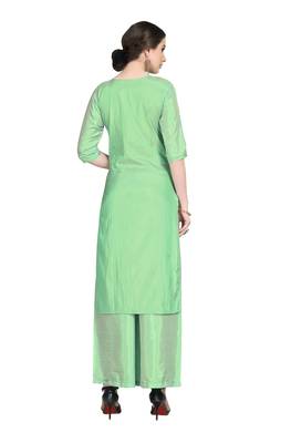 Green printed art silk party-wear-kurtis 2