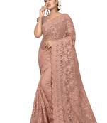 Peach embroidered net saree with blouse