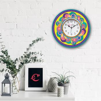 Ethnic Design Wooden Colorful Round Wall Clock 2